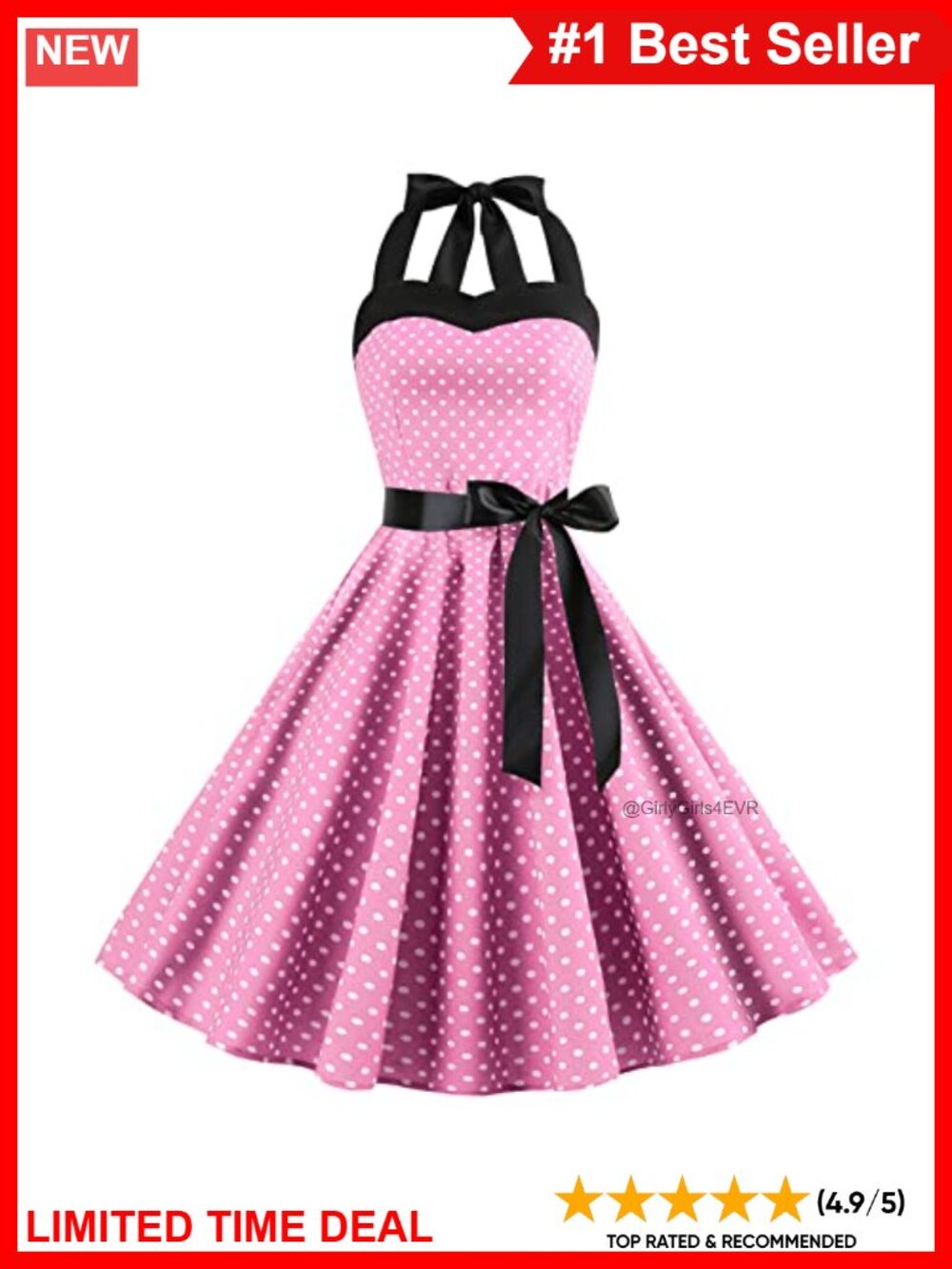 Vintage 1950s Rockabilly Swing Halter Dress A-Line Retro Pinup